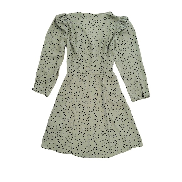 Zara Black Polka Dot V-Neck Long Sleeve Sage Mini Short Dress, Mint Green,Size S - Picture 11 of 15